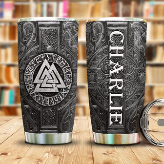 Viking Valknut Runes Metal Style Personalized Stainless Steel Tumbler 20Oz - Thegiftio UK