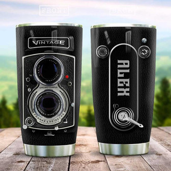 Vintage Double Lens Camera Personalized Stainless Steel Tumbler 20Oz - Thegiftio