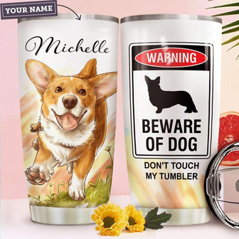 Warning Corgi Personalized Stainless Steel Tumbler 20Oz - Thegiftio UK