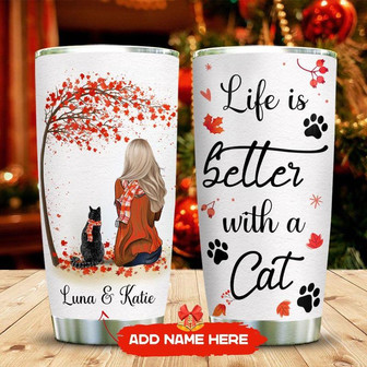 Winter With Your Cat Personalized Stainless Steel Tumbler 20Oz - Thegiftio