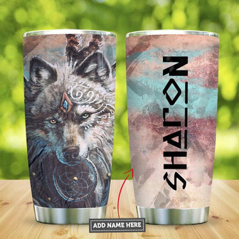 Wolf Native Dreamcatcher Personalized Stainless Steel Tumbler 20Oz - Thegiftio UK