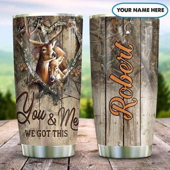Wooden Style Deer Couple Personalized Stainless Steel Tumbler 20Oz - Thegiftio UK