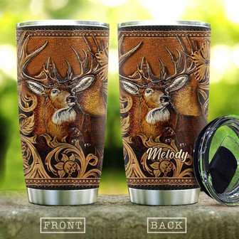 Wooden Style Deer Personalized Stainless Steel Tumbler 20Oz - Thegiftio
