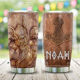 Wooden Style Vikings Personalized Stainless Steel Tumbler 20Oz - Thegiftio UK