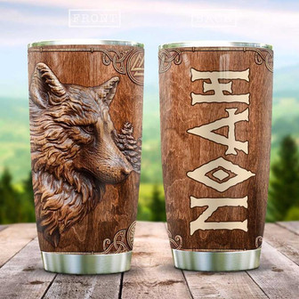 Wooden Style Wolf Vikings Personalized Stainless Steel Tumbler 20Oz - Thegiftio UK