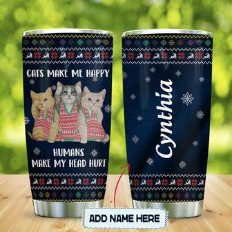 Yarn Style Cats Make Me Happy Personalized Stainless Steel Tumbler 20Oz - Thegiftio UK