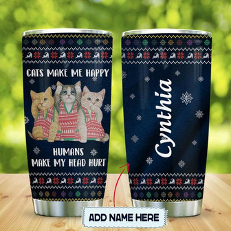 Yarn Style Cats Make Me Happy Personalized Stainless Steel Tumbler 20Oz - Thegiftio