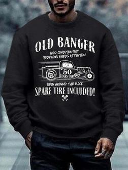 Men’s Old Banger 50 Years Old Spare Tire Included Crew Neck Casual Text Letters Sweatshirt - Seseable