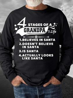 Men’s 4 Stages Of A Grandpa’s Life Believes In Santa Merry Christmas Crew Neck Casual Sweatshirt - Seseable