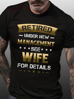 Men's Funny Word Retired Wife Casual Loose Crew Neck T-shirt - Seseable