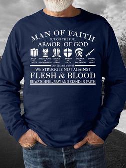 Men’s Man Of Faith Put On The Full Armor Of God Casual Regular Fit Crew Neck Sweatshirt - Seseable