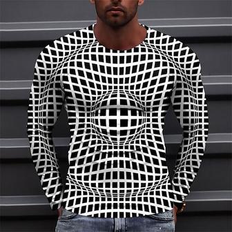 Men's T Shirt Tee Optical Illusion Graphic Prints Crew Neck Black 3d Print Outdoor Street Long Sleeve Print Clothing Apparel Basic Sports Designer Casual - Thegiftio