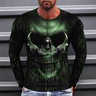 Men's T Shirt Tee Skull Graphic Prints Crew Neck Green Blue Purple Red Brown 3d Print Outdoor Street Long Sleeve Print Clothing Apparel Basic Sports Designer Casual