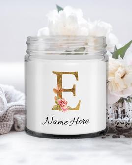 Personalized initial "E" monogram candle| candle for mom, sister bestie, bridesmaid| scented candle gift| custom gold initial mug| letter E Soy Wax Candle Jar 9oz - Thegiftio UK