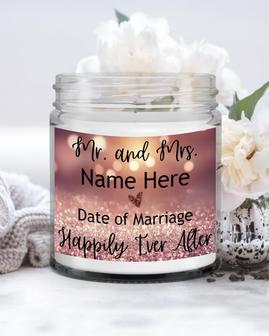 Mr & Mrs Personalized Candle, Rose Gold Gift For Couple, Small Wedding Gift, Personalised Wedding Present, Wedding Gift For Couple Soy Wax Candle Jar 9oz - Thegiftio UK