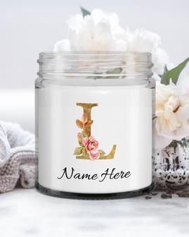 Personalized initial "L" monogram candle| candle for mom, sister bestie bridesmaid| scented candle gift| custom gold initial candle letter L Soy Wax Candle Jar 9oz - Thegiftio UK