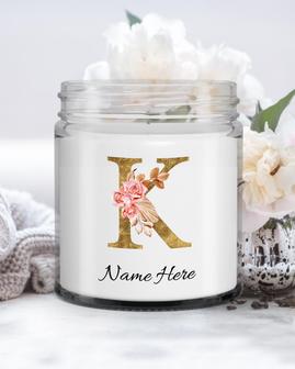 Personalized initial "K" monogram candle| candle for mom, sister bestie, bridesmaid| scented candle gift| custom gold initial candle letter K Soy Wax Candle Jar 9oz - Thegiftio UK