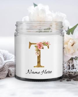 Personalized initial "T" monogram candle| candle for mom, sister bestie bridesmaid| scented candle gift| custom gold initial candle letter T Soy Wax Candle Jar 9oz - Thegiftio UK