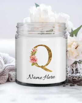 Personalized initial "Q" monogram candle| candle for mom, sister bestie bridesmaid| scented candle gift| custom gold initial candle letter Q Soy Wax Candle Jar 9oz - Thegiftio UK