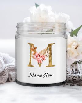 Personalized initial "M" monogram candle| candle for mom, sister bestie bridesmaid| scented candle gift| custom gold initial candle letter M Soy Wax Candle Jar 9oz - Thegiftio UK