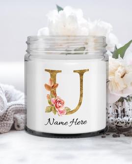 Personalized initial "U" monogram candle| candle for mom, sister bestie bridesmaid| scented candle gift| custom gold initial candle letter U Soy Wax Candle Jar 9oz - Thegiftio UK