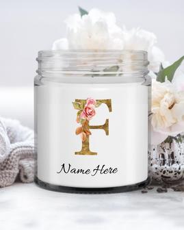 Personalized initial "F" monogram candle| candle for mom, sister bestie, bridesmaid| scented candle gift| custom gold initial mug| letter F Soy Wax Candle Jar 9oz - Thegiftio UK
