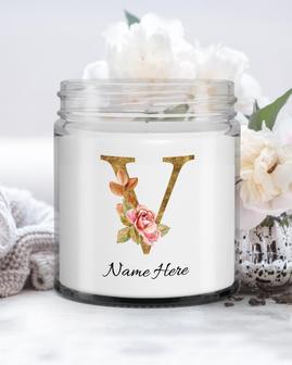 Personalized initial "V" monogram candle| candle for mom, sister bestie bridesmaid| scented candle gift| custom gold initial candle letter V Soy Wax Candle Jar 9oz - Thegiftio UK