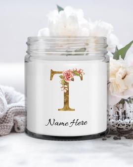 Personalized initial "T" monogram candle| candle for mom, sister bestie bridesmaid| scented candle gift| custom gold initial candle letter T Soy Wax Candle Jar 9oz - Thegiftio UK