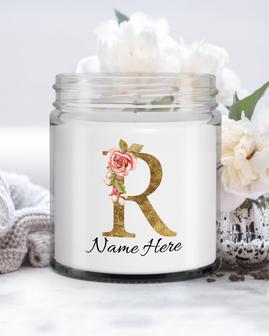 Personalized initial "R" monogram candle| candle for mom, sister bestie bridesmaid| scented candle gift| custom gold initial candle letter R Soy Wax Candle Jar 9oz - Thegiftio UK