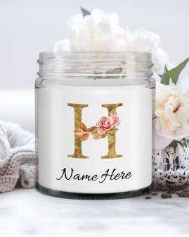 Personalized initial "H" monogram candle| candle for mom, sister bestie, bridesmaid| scented candle gift| custom gold initial mug| letter H Soy Wax Candle Jar 9oz - Thegiftio UK