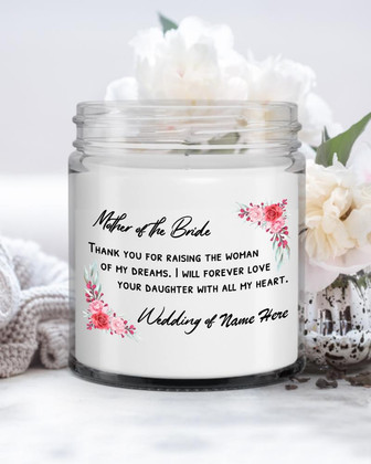 Personalized Mother of the Bride Candle| Gift for New Mother in Law| Candle from Mother of Bride Soy Wax Candle Jar 9oz - Thegiftio