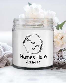 Personalized First Home Candle| Custom gift for new Homeowners"| New House gift Soy Wax Candle Jar 9oz - Thegiftio UK