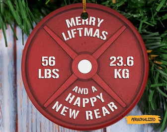 Merry Fitmas Weight Plates, Personalized Aluminum Ornament, Christmas Fitness Gym Weightlifting Gift For Gymers, Christmas Gift For Him - Thegiftio UK