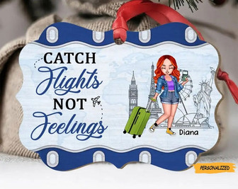Personalized Custom Traveling Girl Christmas Aluminum Ornament, Gift Idea For Traveling Lovers, Just A Girl Who Loves Traveling - Thegiftio