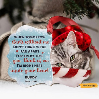Don’t Think We’re Far Apart, Personalized Custom Pet Photo Aluminum Christmas Ornament, Memorial Gift, Christmas Gift for Dog/Cat Lover - Thegiftio