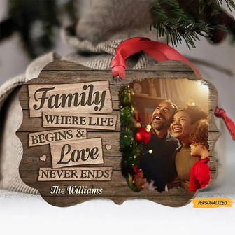 Family Where Love Never Ends, Personalized Custom Aluminum Photo Christmas Ornament, Upload Image, Gift For Family, Christmas Gift - Thegiftio UK