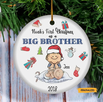 Big Brother’s First Christmas Ornament, Personalized Sibling Ornament, Big Brother Little New Baby Keepsake, Pregnancy Announcement Ornament - Thegiftio