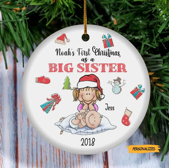 Big Sister’s First Christmas Ornament, Personalized Sibling Ornament, Big Sister Little New Baby Keepsake, Pregnancy Announcement Ornament - Thegiftio