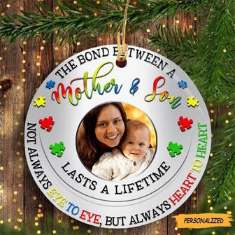 The Bond Between Mother And Son Lasts A Lifetime Personalized Circle Ornament Autism Awareness, Gift For Mom, Autism Warrior, Christmas Gift - Thegiftio UK