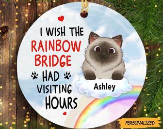 Cat Cardinal Memorial Rainbow Personalized Circle Ornament, Memorial Gift, Cat Lovers Gift ,Gift For Cat Owner Gift, Christmas In Heaven