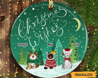 Cat Christmas Wishes Circle Ceramic Ornament, Personalized Cat Lovers Decorative Christmas Ornament, Cat Lover Gift, Cat Owner Gift - Thegiftio