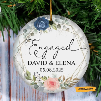 Ceramic Engaged Ornament, Engaged Christmas Ornament, Personalized Engagement Gift, Custom Ornament, Engagement Party Gift, Christmas Gift - Thegiftio UK