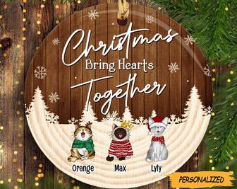 Christmas Bring Hearts Together Brown Personalized Circle Ornament, Gift for Cat Lovers, Cat Owner Gift, Cat Lover Ornament - Thegiftio UK