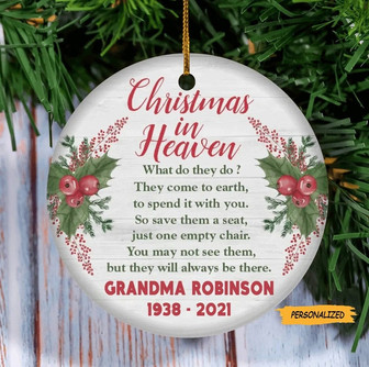Custom Christmas Memorial Ornament, Personalized Memorial Ornament, Remembrance Keepsake, Christmas in Heaven Poem and Rocking Chair - Thegiftio UK