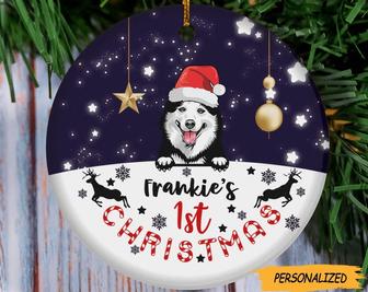 Dog 1st Christmas Circle Ceramic Ornament, Personalized Christmas Dog Breed Ornament, Gift for Dog Lovers, Custom Christmas Dog Ornament - Thegiftio UK