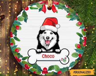 Dog Wreath Christmas Personalized Circle Ornament, Gift for Dog Lovers, Christmas Gift for Dog Lovers, Custom Dog Gift, Dog Lover Gift