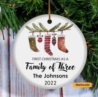 First Christmas As A Family of Three, Personalized Family Christmas Ornament, Stocking Stuffer, Custom Family Ornament, Family of 3 Gift - Thegiftio UK
