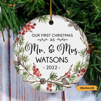 First Christmas Married, Personalized Our First Christmas as Mr and Mrs Ornament, Custom Married Christmas Ornament, Couple Gift - Thegiftio UK