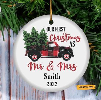 Our First Christmas as Mr and Mrs Ornament, First Christmas Married Ornament, Christmas Truck Ornament, Personalized Ornament, Wedding Gift - Thegiftio UK