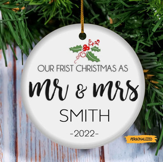 Our First Christmas Ornament, Just Married Ornament, Personalized Ornament, Ceramic Christmas Ornament, Wedding Gift, Couple Gifts - Thegiftio